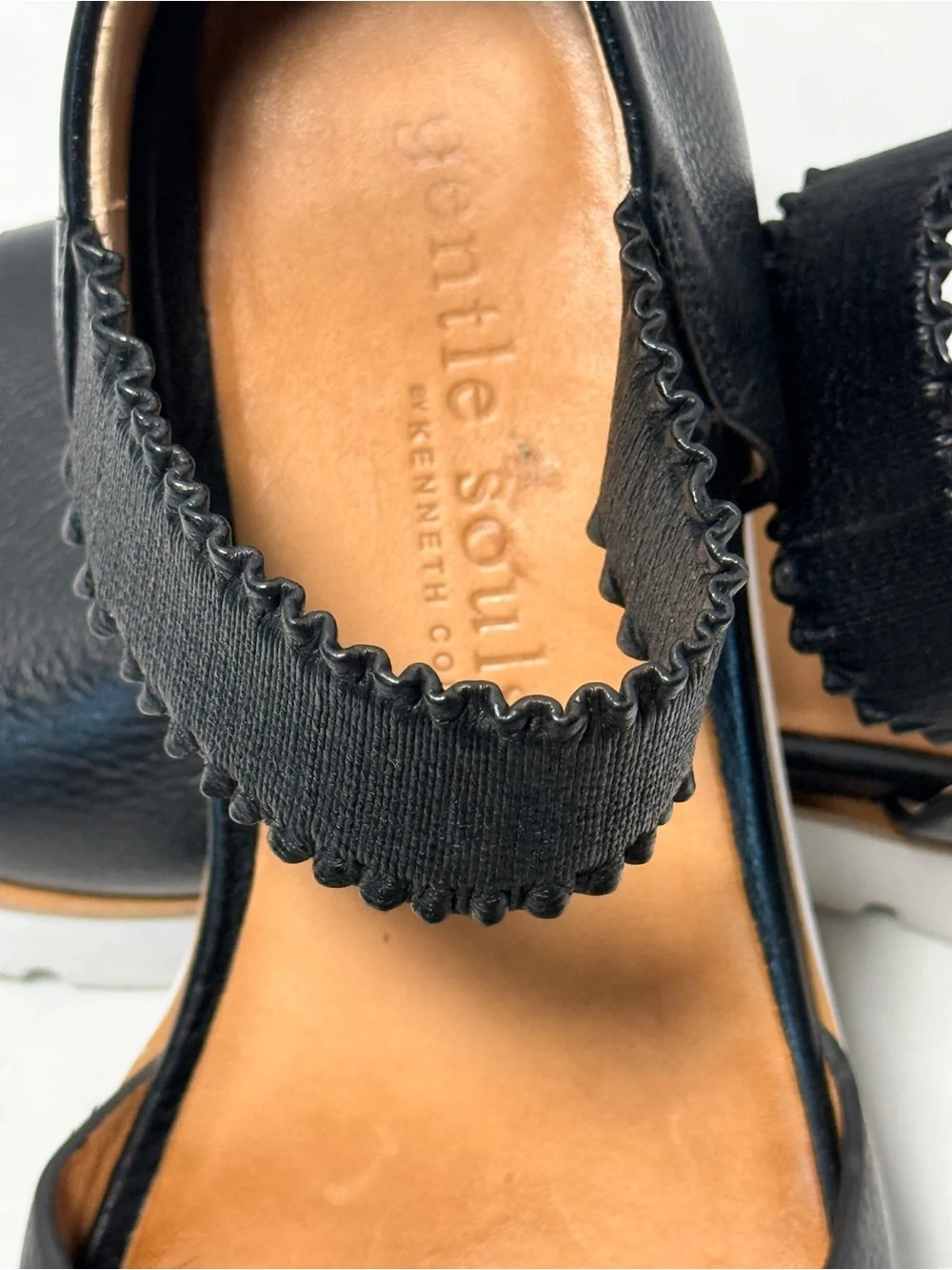 gentle souls Black Leather Platform Sandals with Tan Insole
